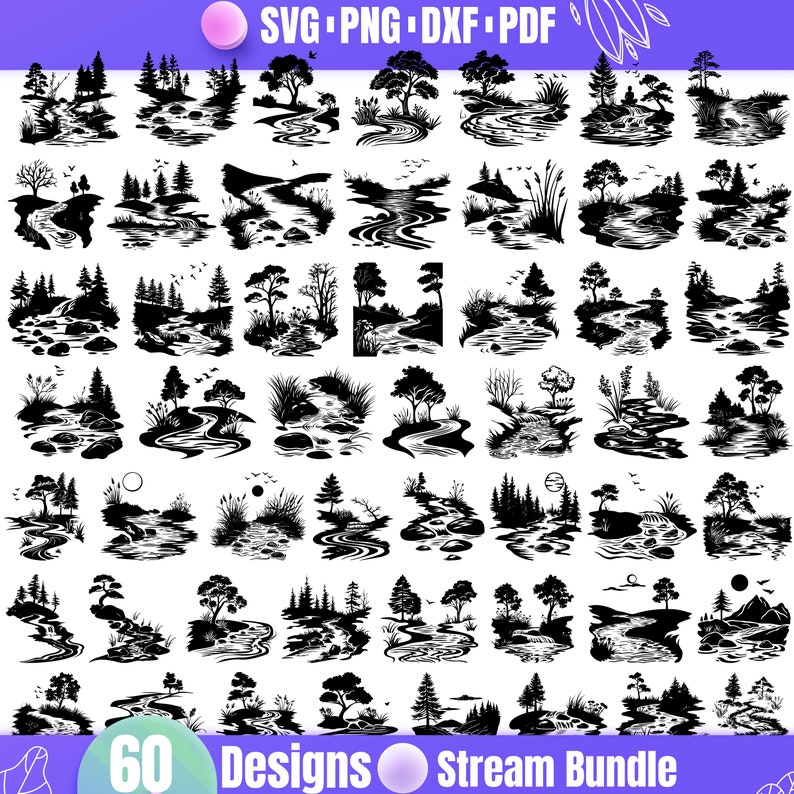 Stream With Rocks Svg Stream SVG – Nature Scene, Flowing Water, River Design, Outdoor ...