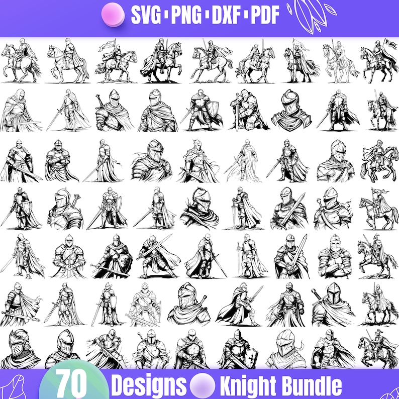 Knight Vector Bundle — 70 Medieval Warrior Illustrations and Chivalry ...