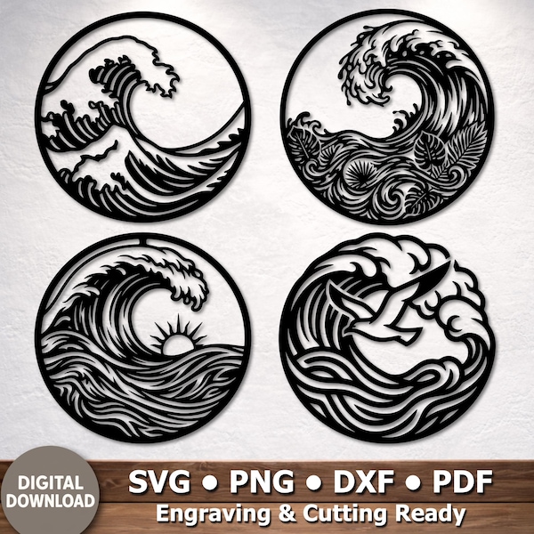 Sea Wave Round Wall Art SVG DXF – Ocean Wave CNC Files, Laser Cut Vector