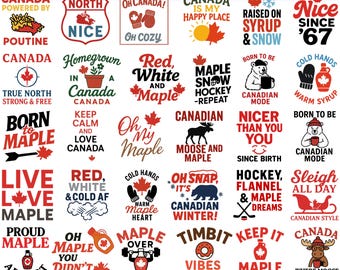 Canada SVG Bundle: Maple Leaf, Moose, Poutine, Hockey (Cricut Cut Files)