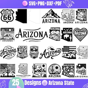 Arizona SVG Bundle, Desert Clipart, Cactus and Mountain Cut Files, USA State Silhouette, Cricut and Sublimation Designs