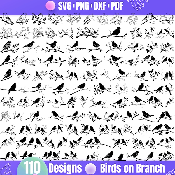 Hochqualitatives Vögel auf Ast SVG-Bundle, Vogel auf Ast dxf, Vogel auf Ast png, Vogel auf Ast Vektor, Vogel auf Ast Clipart