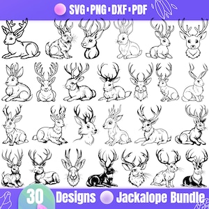 High Quality Jackalope SVG Bundle, Jackalope dxf, Jackalope png, Jackalope vector, Jackalope clipart, Rabbit Antlers svg, Jackrabbit svg