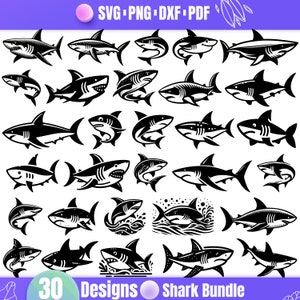 High Quality Shark SVG Bundle, Shark dxf, Shark png, Shark vector, Shark clipart, Shark Outline, Shark Jaws svg, Ocean Animal svg