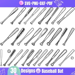 Paquete SVG de bate de béisbol de alta calidad, bate de béisbol dxf, bate de béisbol png, vector de bate de béisbol, imágenes prediseñadas de bate de béisbol, monograma de béisbol