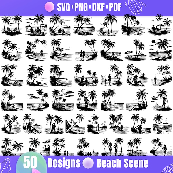 High Quality Beach Scene SVG Bundle, Beach Scene dxf, Beach Scene png, Beach Scene vector, Beach Scene clipart, Summer svg, Woman on Beach