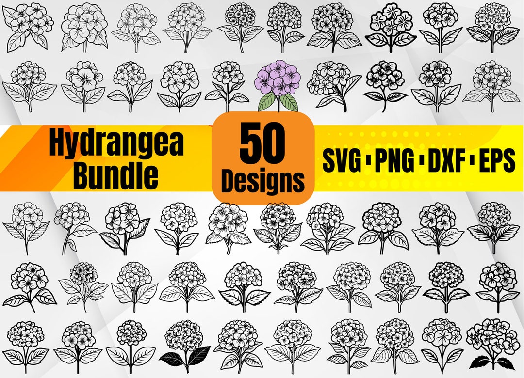 Hydrangea File Hydrangea SVG Bundle | 50 Floral Flower Clipart | Hydrangea PNG DXF Eps ...