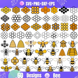 Bee SVG Bundle – 60 Bees, Honeycomb, and Beehive Designs for Cricut, Silhouette, Stickers