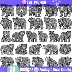 Zentangle Bear Svg - Intricate Animal Design for Crafts and DIY Projects