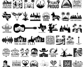 San Antonio SVG Bundle | 45 City Clipart Designs | The Alamo & Fiesta Skyline Vector | Tejas | Viva San Antonio | San Antonio Strong