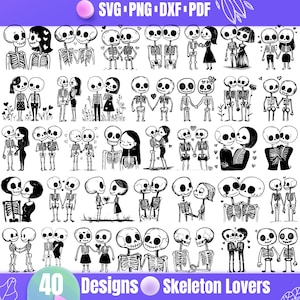 Skeleton Lovers SVG Bundle | 40 Cute Gothic Couple Designs for Cricut & Sublimation | Romantic Skeleton Clipart | svg png dxf pdf