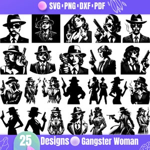 Wysokiej jakości pakiet SVG Gangster Woman, Gangster dxf, Gangster png, Gangster wektor, Gangster clipart, Gangster monogram, Mafia Gun svg