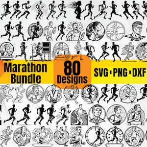 80 Marathon Bundle SVG| Running Silhouettes & Vector Clipart | Marathon Runner Digital Download