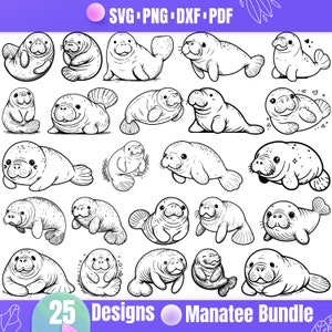 Puede incluir: Un conjunto de 25 ilustraciones de arte de línea en blanco y negro de manatíes en varias poses. Las ilustraciones son perfectas para proyectos de manualidades, scrapbooking y diseño digital.
