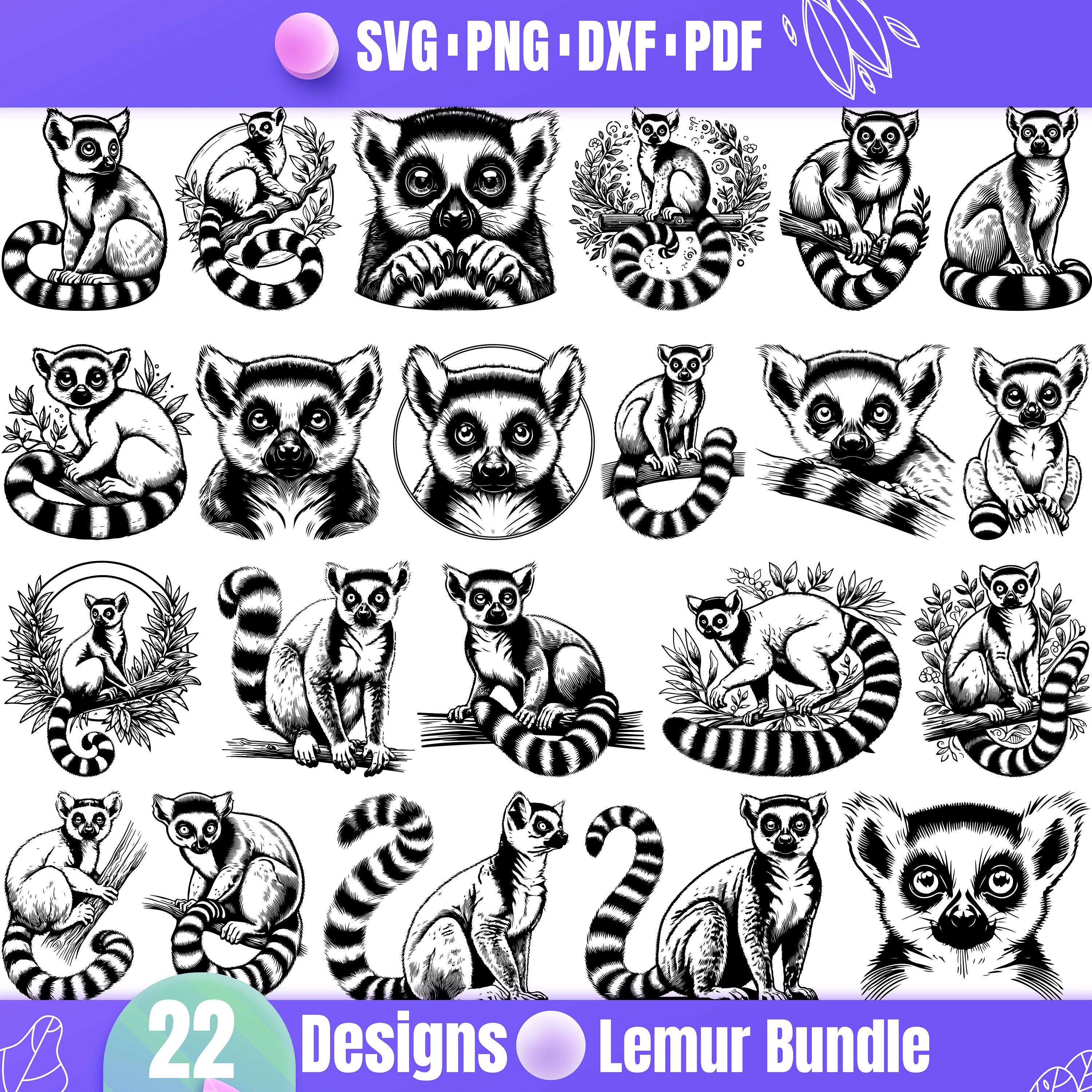 High Quality Lemur SVG Bundle, Lemur dxf, Lemur png, Lemur vector, Lemur clipart, Lemur Face svg, Lemur Print, Lemur art, Lemur printable