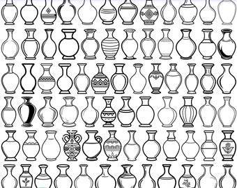 Può includere: 75 disegni di contorno in bianco e nero di vasi in ceramica in varie forme e dimensioni. I disegni sono perfetti per l'artigianato, lo scrapbooking e altri progetti creativi.