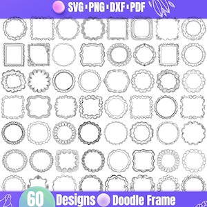 60 Hand-Drawn Doodle Frames for Digital Crafts, Invitations, Scrapbooking & Printable Designs — Decorative Clipart Bundle