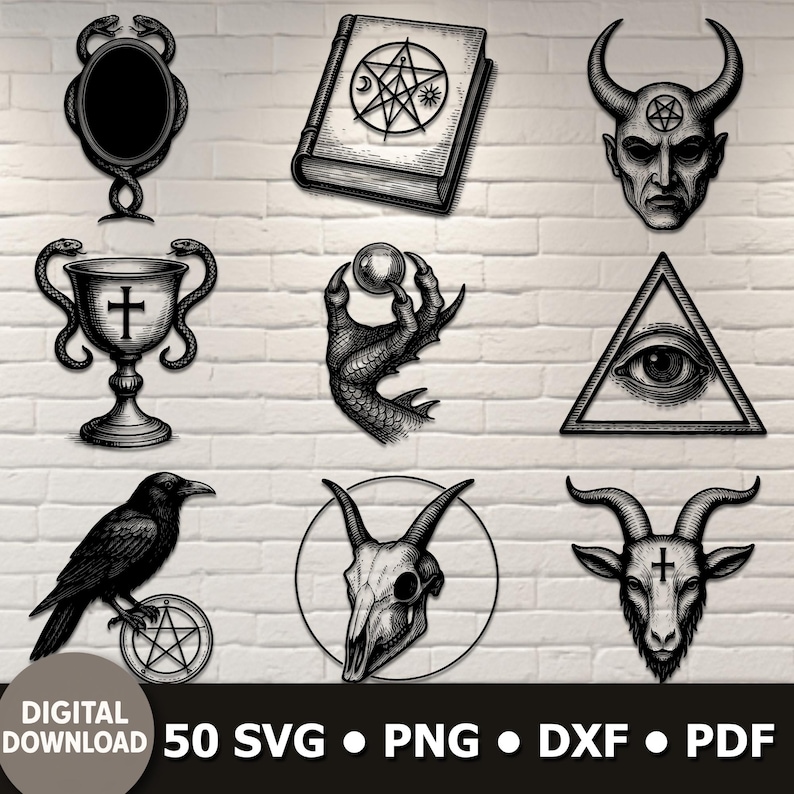 Vintage Occult PNG & SVG Clipart Bundle, Witchy Graphics Pack, Mythical ...