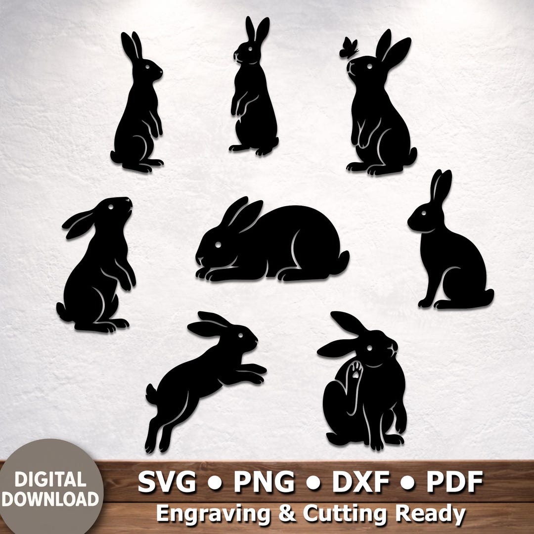 Rabbits SVG DXF Bundle, Five Bunny Silhouettes, Easter Decor Cut Files ...