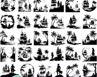 Pirate Scene SVG Bundle: Nautical Pirate Ship Clipart (Digital Download)