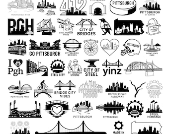 Pittsburgh SVG Bundle | 50 Steel City Clipart Designs | City of Bridges & Pennsylvania Skyline | 412 | Yinz | Bridge City | Steel Heritage
