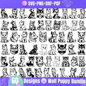 Paquete SVG de cachorro de lobo de alta calidad, cachorro de lobo dxf, cachorro de lobo png, vector de cachorro de lobo, clipart de cachorro de lobo, animal del bosque svg, lobo lindo svg
