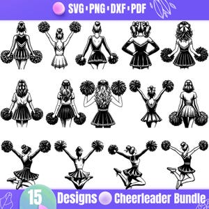 High Quality Cheerleader SVG Bundle, Cheerleader with Pom Poms, Cheerleader design, Cheer squad svg, Cheerleading svg, Spirit svg