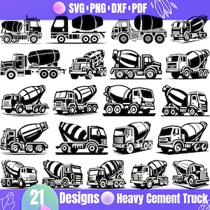 21 Cement Truck SVG Bundle – Heavy Construction Mixer Truck Silhouettes, Concrete Vehicle Clipart for Cricut and Silhouette