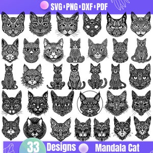 33 Mandala Cat SVG Bundle – Intricate Cat Faces, Zentangle Cat Designs, Boho Animal Clipart for Cricut and Silhouette