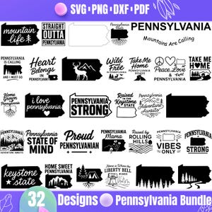Pennsylvania SVG Bundle | 32 Pennsylvania State Designs| Png, Dxf, Pdf |Keystone State Clipart,Cricut Cut Files, Silhouette,USA State Quotes