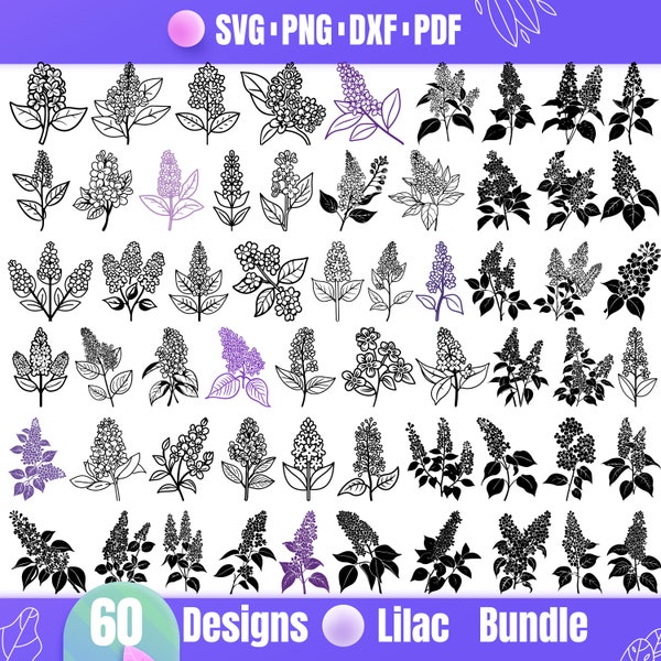 High Quality Lilac SVG Bundle, Lilac dxf, Lilac png, Lilac vector, Lilac clipart, Lilacs Flower svg, Lilac art, Lilac Bouquet svg