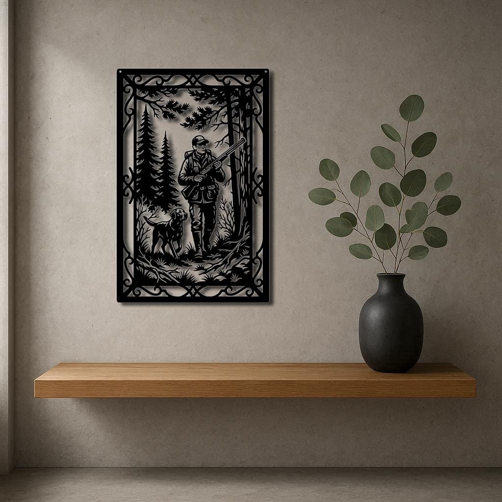 Hunting Panel SVG DXF, Hunter and Duck Hunting Scene, Silhouette Cut ...
