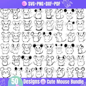 Souris mignonne de haute qualité SVG Bundle, dxf souris Doodle, souris mignonne png, vecteur de souris mignonne, clipart souris mignonne, svg bébé souris, contour de la souris