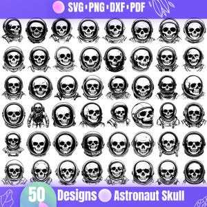50 Astronaut Skull Bundle SVG | Space Skull Vector Designs | Digital Cut Files for Cricut & Silhouette | Sci-Fi Skull Clipart Set