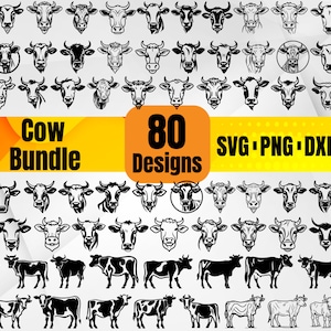 Cow SVG Bundle | 80 Cow Head & Farm Animal Silhouette Designs for Cricut and Laser Cutting | Dairy Clipart | svg png dxf eps
