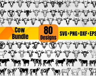 SVG-bundel koe | 80 ontwerpen van koeienkop en boerderijdieren voor de Cricut en lasersnijden | Zuivelafbeeldingen | Svg png dxf eps