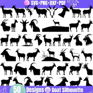50 Goat Silhouette SVG Bundle – Goat SVG, Farm Animal Clipart, Mountain Goat Cut Files, Rustic Farm SVG, Cricut, Goat Head Outline