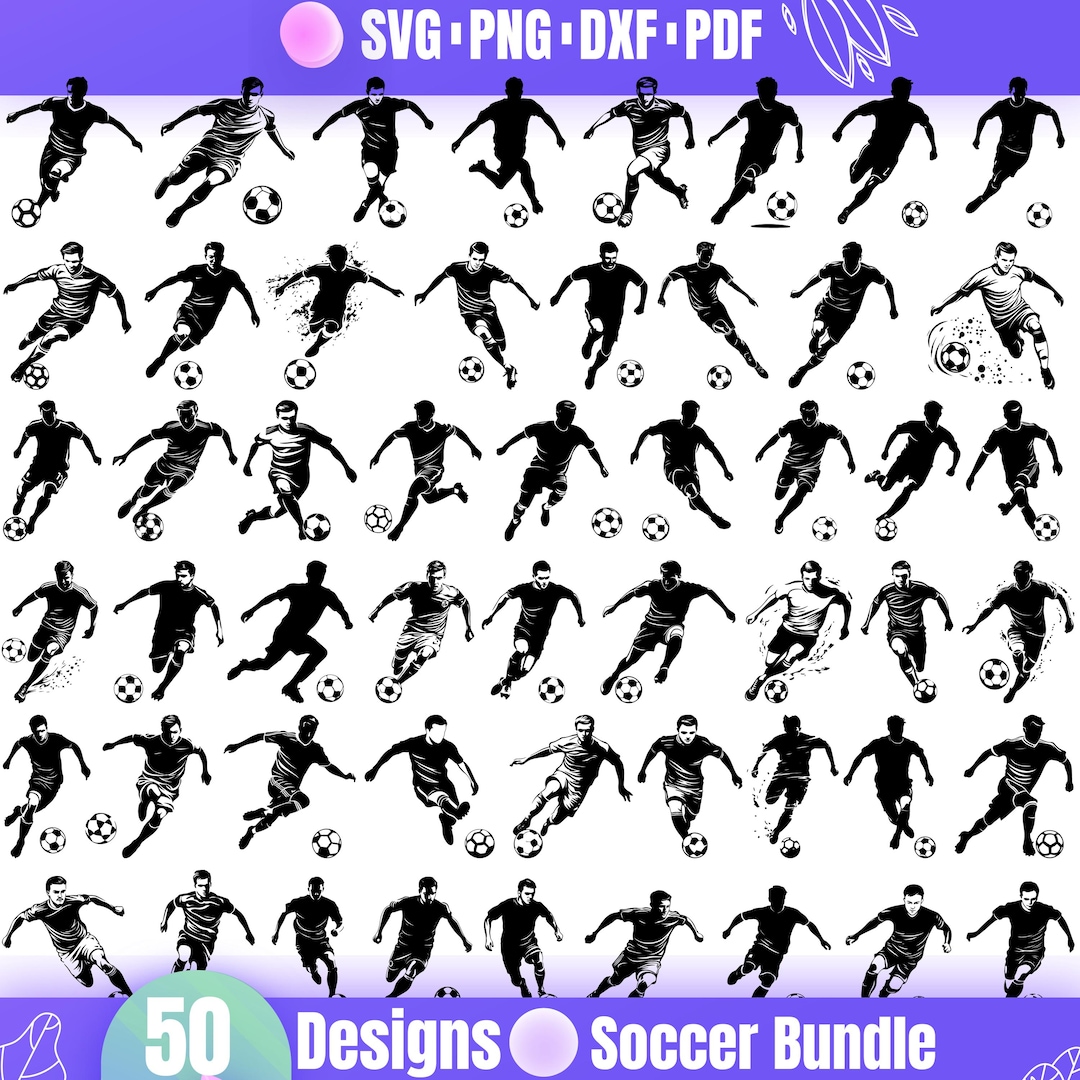 Soccer Player SVG Bundle | 50 Football Clipart Designs | Athlete ...