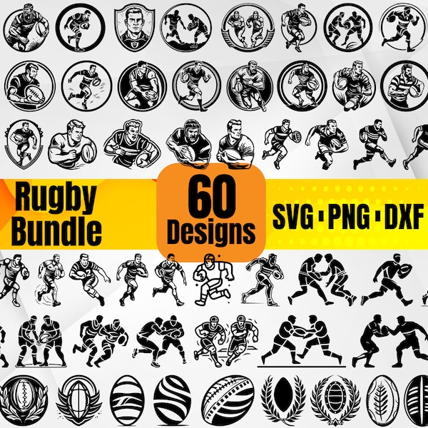 Bundle SVG de rugby de haute qualité, svg de ballon de rugby, svg de joueur de rugby, monogramme de rugby, dxf de rugby, png de rugby, vecteur de rugby, svg de rugby