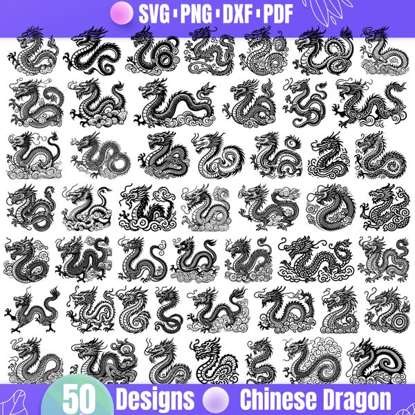 High Quality Chinese Dragon SVG Bundle, Chinese Dragon dxf, Chinese Dragon png,Chinese Dragon vector,Chinese Dragon clipart,Fantasy Creature