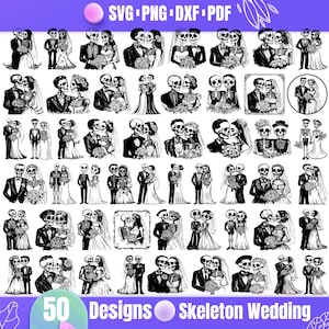 High Quality Skeleton Wedding SVG Bundle, Skeleton Wedding dxf, Skeleton Wedding png, Skeleton Groom svg, Skeleton Bride svg, Gothic Wedding