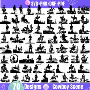 Hoge kwaliteit Cowboy scène SVG bundel, Cowboy leven SVG, Cowboy scène DXF, Cowboy scène PNG, Cowboy scène vector, Cowboy landschap SVG