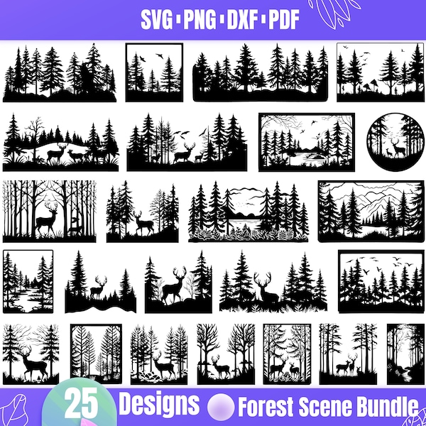 High Quality Forest Scene SVG Bundle, Forest Scene dxf, Forest Scene png, Forest Scene vector, Forest Landscape svg, Woodland svg