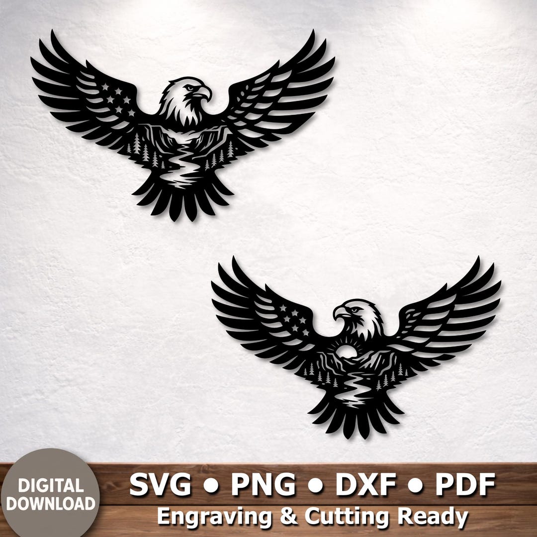 Bald Eagle Svg Dxf Png, Mountains Design for CNC Laser & Glowforge ...