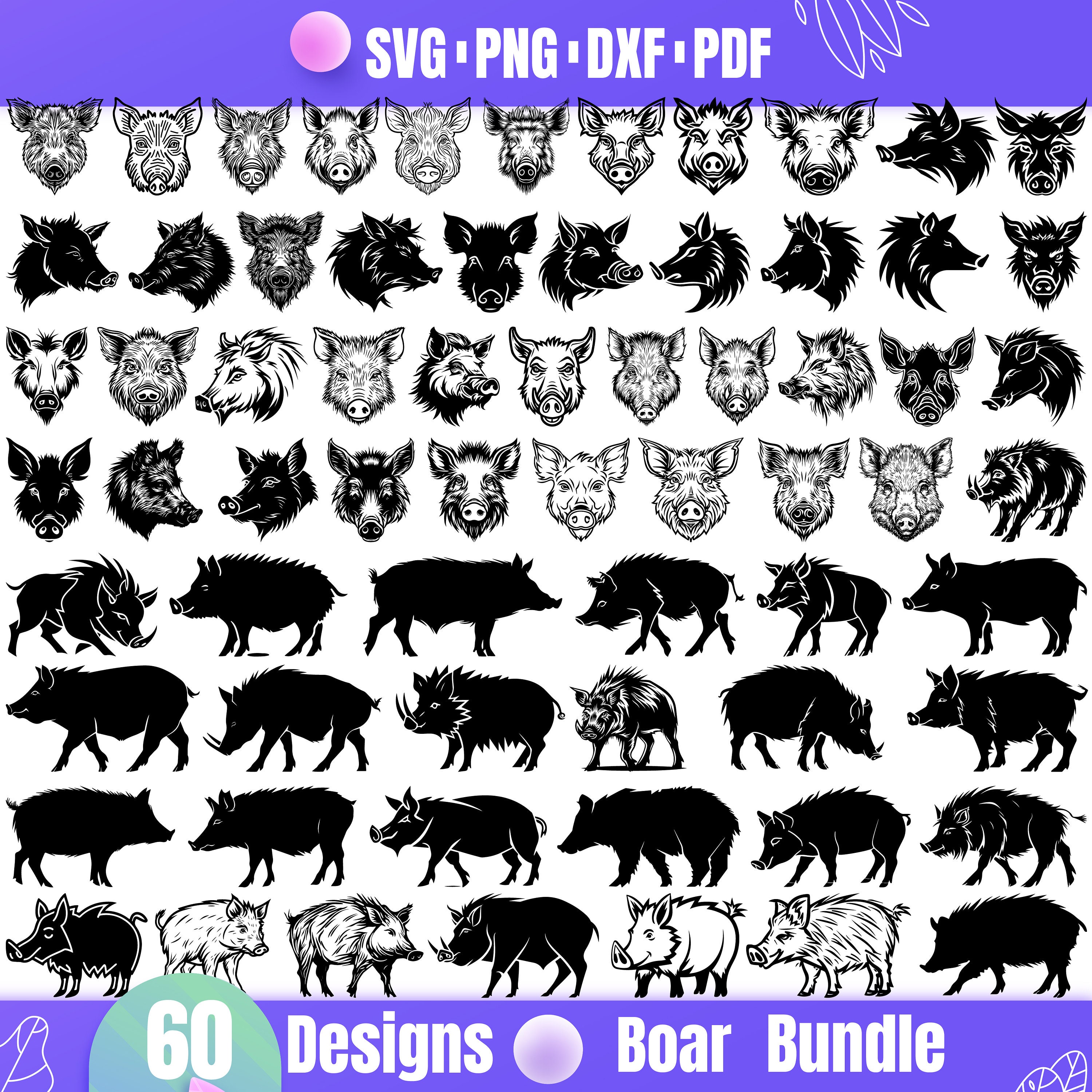 Boar SVG – Wild Boar, Rustic Forest Animal Clipart for Digital and Craft Projects