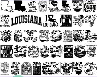 Louisiana SVG Bundle | 40 Louisiana State Designs | Pelican State | NOLA nights | Bayou, Gumbo, Jazz, Cajun Soul, Cricut Cut Files