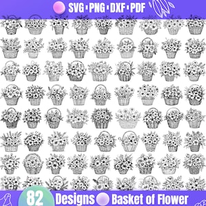 高品質の花かご SVG バンドル、花かご dxf、花かご png、花かご ベクター、花かご