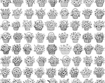 Blumenkorb SVG Bundle, 82 florale Designs für Laser Cut, Frühling Wildblumen Clipart, Korb mit Blumen Vektor