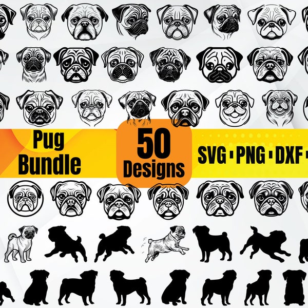 High Quality Pug SVG Bundle, Pug dog svg, Pug face svg, Pug dxf, Pug png, Pug eps, Pug vector,Pug monogram, Pug head svg, Pug outline