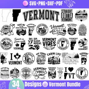 Vermont SVG Bundle | 34 Vermont State Designs | Vermont Vibes | Green Mountain State, Vermont roots, Maple Syrup,Cabin Life,Cricut Cut Files